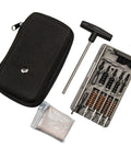 Ultra Compact Pistol Cleaning Kit For Handguns Built Tough For Range Rat Life and Quick Gear Refresh shown with case and tools.
