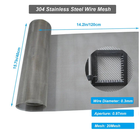 Stainless Steel Mesh Screen 20Mesh 15.7x47.2 Inches 40x120cm roll showing 304 stainless steel construction and mesh detail