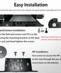 No Sweat One U Rack Mount Bracket For Micro Desktop Computers featuring easy installation instructions and screw details.