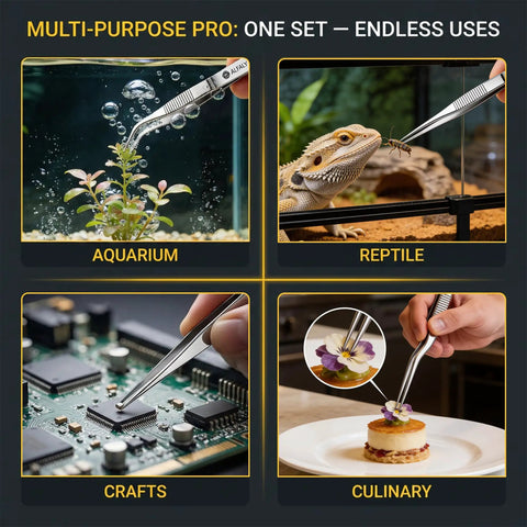 Four Piece Garden Tweezers Set Six Point Three Inch Long Plant Tweezers For Succulents Bonsai And Cactus Gardening Stainless Steel Multi Purpose Seed Tweezers For Kitchen Crafts Aquarium Reptile Terrarium Comes With Premium Storage Bag. Aquarium reptile craft culinary use
