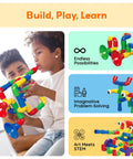 Child plays with 136-Piece Tubular Pipes And Spout STEAM Interlocking Building Block Set With Storage Box Tube Locks Pipeworks