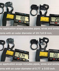 Double Gripping Nylon Hose Clamps With Snap Grip For Ultra Secure Low Pressure Hose Connections In The 18.8 To 20.6 Millimeter Range Three Quarter Inch Size Reusable Easy To Install Nylon Plastic Clamps 20 Pack shown with calipers measuring 19.8mm to 20.6mm size adjustment