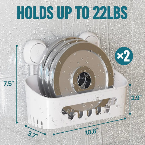 Two Pack Shower Caddy With Built Tough Suction Cups For Inside Shower Removable Shelves Waterproof Plastic Storage For Shampoo And Toiletries Bathroom Essentials Holder White showing dimensions