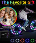 Person riding bike with Two Tire Pack LED Bike Wheel Lights With Batteries Included, rainbow colors glowing in dark