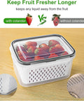4 Pack Fridge Fruit Storage Containers With Removable Colanders, Airtight Food Saver featuring strawberries stored fresher