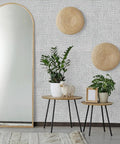 Modern room with Gray Grasscloth Peel And Stick Wallpaper Self Adhesive Vinyl for Cabinets and Walls 17.7 Inch by 393.7 Inch.