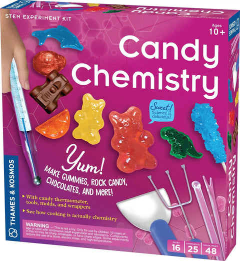 Box of Candy Chemistry Science Kit for rock candy, chocolates, gummy bears, and wintergreen candies with manual for ages 10 and up