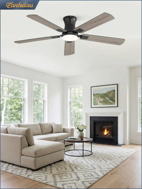 Modern 52 Inch Ceiling Fan With Light And Remote in stylish living room, featuring sleek design and natural light.