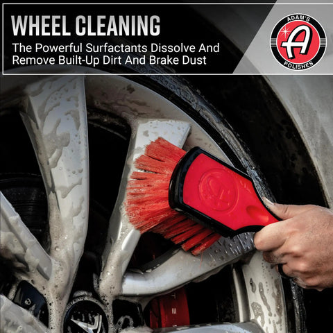 Person using brush on tire with Wheel And Tire Cleaner Gallon All In One Car Wash For Wheels And Rims Safe On Most Rim Finishes