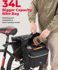34L Waterproof Bike Pannier Bag With Rain Cover For Rear Rack All Weather Ready Saddle Bags shown mounted on a bike