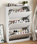 White Freestanding Shoe Cabinet With Three Flip Drawers For Entryway And Hallway Hidden Storage Large Capacity Shoe Organizer