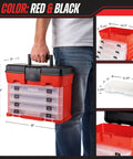 Person carrying Portable Small Parts Organizer Box With 11 Inch Storage Case and 4 Removable Multi Compartment Trays