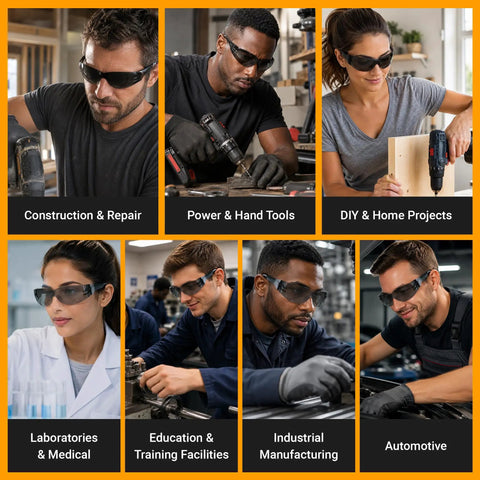 Tough As Nails Wraparound Safety Glasses For Men And Women 12 Pack Gradient Gray used in construction, labs, and automotive work.
