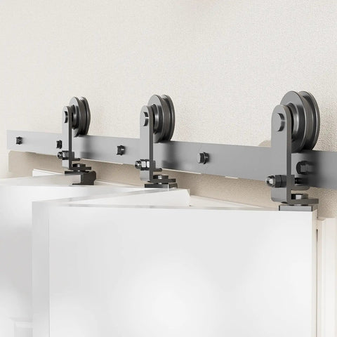 84 Inch Bi Folding Barn Door Hardware Track Kit For Four Panels, Accordion Style, Space Saving And Smooth Operation, Heavy Duty Sliding Door Kit, Easy Install, Door Not Included