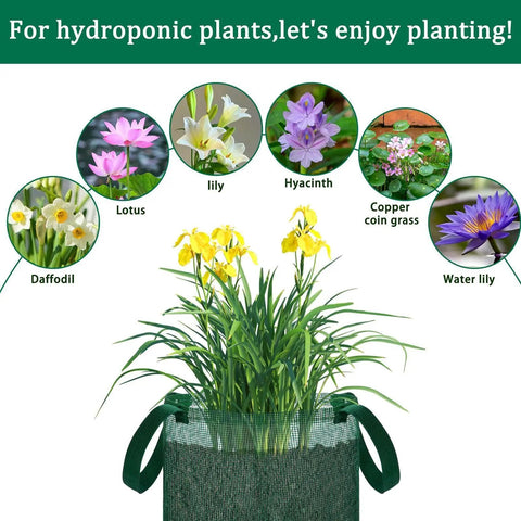 Mesh Net Planter For Ponds And Aquariums with flowers demonstrating root growth support in breathable reusable fabric pot