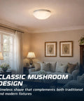 Room with 8 Inch White Glass Mushroom Lampshade For Home Lighting Fits Standard Fitter Seven Eighths Inch 9.5 Inch Diameter 4 Inch Height Durable Clear Glass Shade For Cozy Living Room And Bedroom Decor ceiling light.