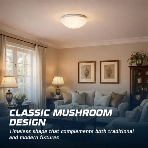 Room with 8 Inch White Glass Mushroom Lampshade For Home Lighting Fits Standard Fitter Seven Eighths Inch 9.5 Inch Diameter 4 Inch Height Durable Clear Glass Shade For Cozy Living Room And Bedroom Decor ceiling light.