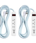 Two Pack 3 Outlet Surge Protector Power Strip With USB Ports 12 Foot Extension Cord Low Profile Plug White Ideal Charging Station