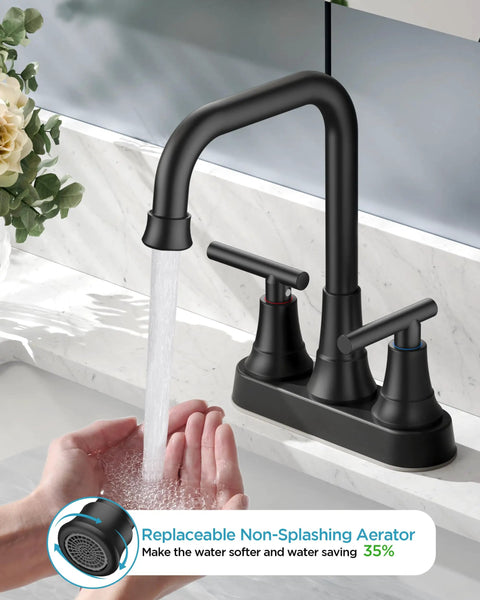 No Sweat Matte Black Centerset Bathroom Sink Faucet With Wide Integrated Deck Plate For Two Or Three Hole Vanities Smooth Quarter Turn Handles And Built To Last For Every Home Upgrade