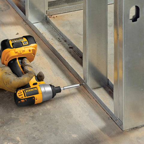 Pro Grade 3 Inch Magnetic Bit Tip Holder Set in use with power drill on metal frame, showcasing steel construction and strong magnetic retention.