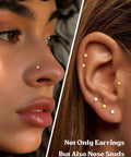 20G Flat Back Threadless Earrings For Women And Men Hypoallergenic 316L Surgical Stainless Steel Nose Lip Tragus Cartilage Medusa Piercing Jewelry 2mm Studs With 14K Gold Filled Shine on nose and ear