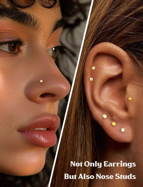 20G Flat Back Threadless Earrings For Women And Men Hypoallergenic 316L Surgical Stainless Steel Nose Lip Tragus Cartilage Medusa Piercing Jewelry 2mm Studs With 14K Gold Filled Shine on nose and ear