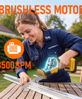 Person using Cordless Reciprocating Saw Tool Only, 20V Max Battery Compatible, Includes 4 Blades for Wood and Metal Cutting