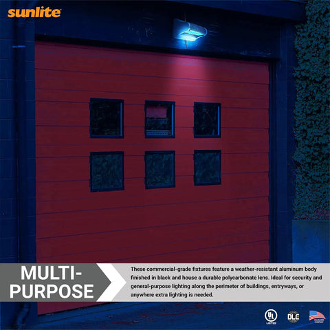 Dope Rotatable Outdoor LED Wall Pack Light 40W 5720 Lumens illuminating red garage door at night, IP65 weather resistant