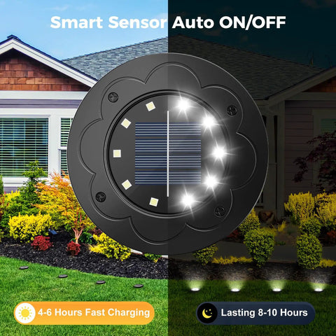 14 Pack Solar In Ground Pathway Lights With 10 LED Bulbs Each, Waterproof Outdoor Landscape Lighting, sun-powered sensor