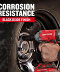 Using a heavy duty half inch drive 6-point deep impact socket SAE three quarter inch on a vehicle wheel