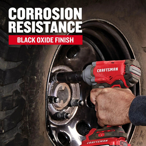 Using a heavy duty half inch drive 6-point deep impact socket SAE three quarter inch on a vehicle wheel