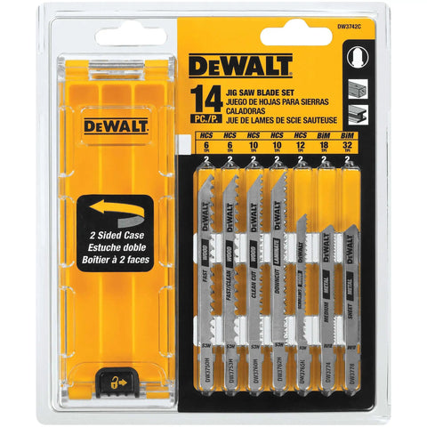 Jigsaw Blade Set With Case, 14 Piece T Shank Blades For Wood And Metal, Case Included, Fits Most Jig Saws Including Bosch