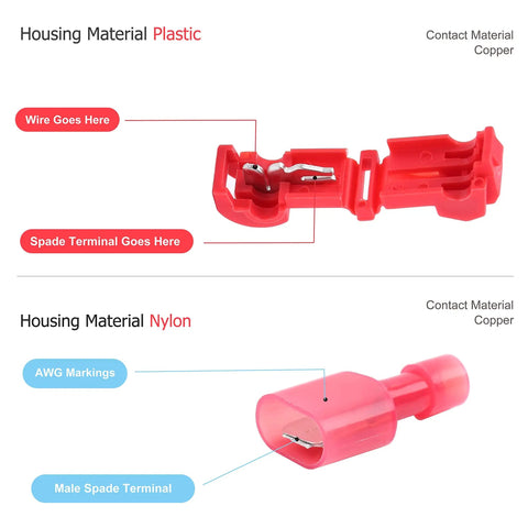Premium 240 Piece T Tap Wire Connectors Kit with self stripping quick splice terminals AWG 22 to 10, red plastic housing