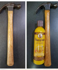 Hammer alongside Beeswax Wood Polish and Conditioner with Orange Oil for Furniture Feed-N-Wax, 128 Fl Oz bottle.