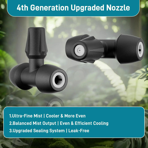 4th Gen upgraded nozzles for Outdoor Patio Misting System Kit 20Ft with efficient cooling benefits