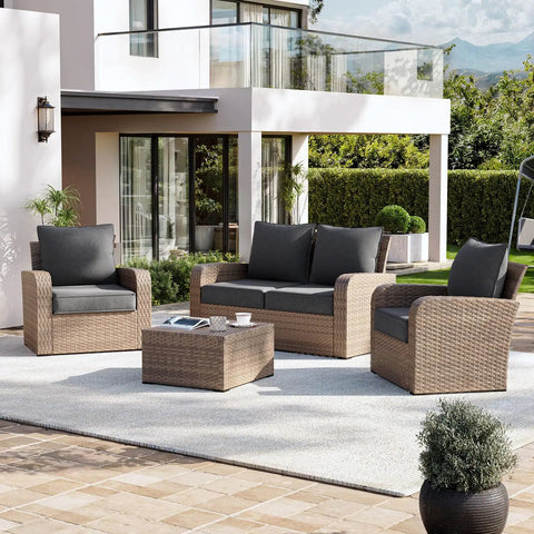 Replacement Outdoor Cushions Set For Patio Furniture on 4-seat patio set, grey waterproof and fade resistant cushions visible