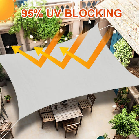 Rectangular Shade Sail 16 By 16 Feet Light Gray UV Blocking Sun Shade Canopy For Patio Garden Deck Backyard Outdoor Use