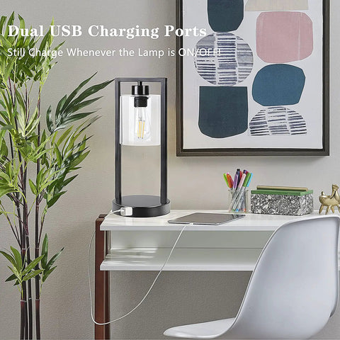 Industrial Table Lamps Set of 2 with Touch Control and USB Ports on desk in modern farmhouse style office setting.