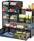 Mesh Pen Holder Desk Organizer With Drawer Ultra Versatile Pencil Organizer and Office Supplies Caddy with compartments and tray.