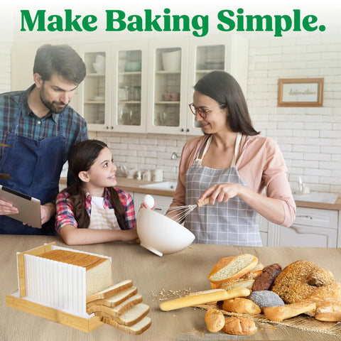 Family baking with No Fuss Bread Slicer For Homemade Loaves With 3 Adjustable Widths And 3 Slice Thickness Settings Compact Foldable Slicer