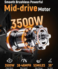 Electric Dirt Bike For Teens And Adults With 3500W Peak Power 38 To 46 Mph Top Speed 53 Mile Range 48 Volt 23Ah Battery Mid Drive Motor Hydraulic Dual Shock Absorbers Orange And Black With Lock For Off Road Thrill Seekers, 3500W motor