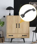 Black Barn Door Handles 20 Pack 5.4 Inch Vintage Gate Cabinet Pulls For Kitchen Cupboard Furniture Drawer Hardware Durable Metal Construction With 80 Screws Included Super Easy Install installed on wooden cabinet in living room.