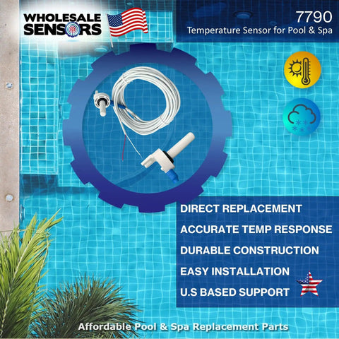 Pro Grade Temperature Sensor Probe Replacement For 7790 Pool And Spa, direct-fit white plastic probe with cable