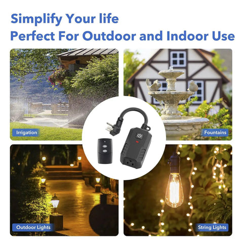 Outdoor Remote Control Outlet Plug Weatherproof Wireless Switch For Patio And Garden with 4 usage scenarios, 15A 3-prong