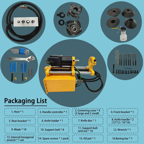HayWHNKN portable precision boring machine (yellow) with 150 cm bar and control panel, plus toolkit and bolts.