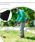Person using garden tool on lawn with inset showing Adjustable Lawn Aerator Shoes With Nail Spikes For Easy Garden Soil Aeration And Lawn Care, 8 Straps Fit All Sizes, Durable Sandal Style Footwear For Patios, Lawns And Backyards.