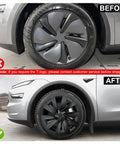 Premium Matte Black 19 Inch Spiral Aero Wheel Covers Sweet Fit For Tesla Model Y Juniper before and after photo comparison