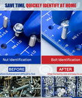 Thread Checker 31 Size Dual Panel Aluminum Gauge With 304 Stainless Pins identifying nut and bolt sizes on a blue chart.