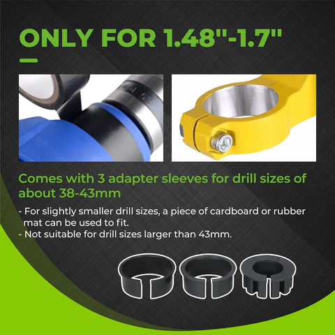 Upgrade Floor Drill Press Stand With 90 Degree Rotating Frame For Hand Drills shown with 3 adapter sleeves for 38-43mm drill sizes.