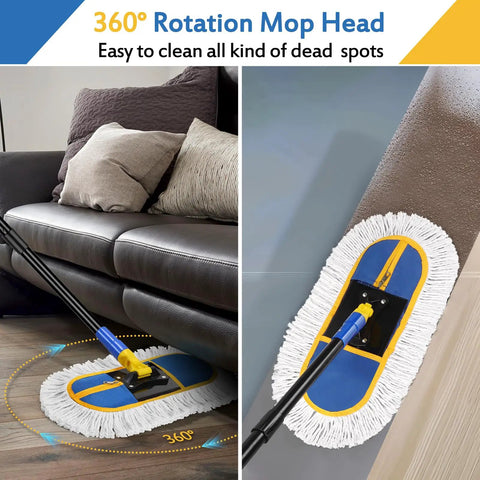Commercial Dust Mop For Floor Cleaning With 360 Degree Swivel Head Beast Heavy Duty Wet Dry Broom cleaning under sofa